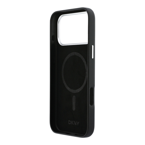 DKNY для iPhone 17 Pro чехол PU Full Wrapped leather Verical logo Metal Cam Hard Black (MagSafe)