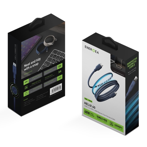 Energea Кабель HELIX 60 USB-C to USB-C 60W 480 Mbps Magnetic Blue 1.5m