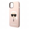 Чехол Lagerfeld Liquid silicone Karl's Head Hard для iPhone 14, розовый (MagSafe)
