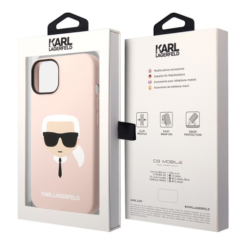 Чехол Lagerfeld Liquid silicone Karl's Head Hard для iPhone 14, розовый (MagSafe)