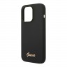Чехол Guess Liquid Silicone Gold Metal logo для iPhone 14 Pro, черный