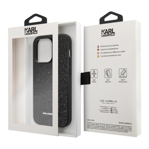 Чехол Karl Lagerfeld Solid glitter Plaque logo Hard для iPhone 14 Pro, черный