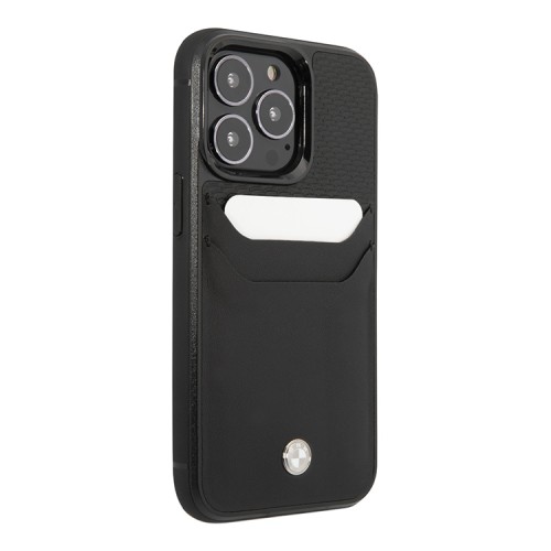 Кожаный чехол BMW Signature leather with cardslot Hard для iPhone 14 Pro, черный