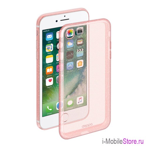 Чехол Deppa Chic для iPhone 7/8/SE 2020, розовый (с блестками)