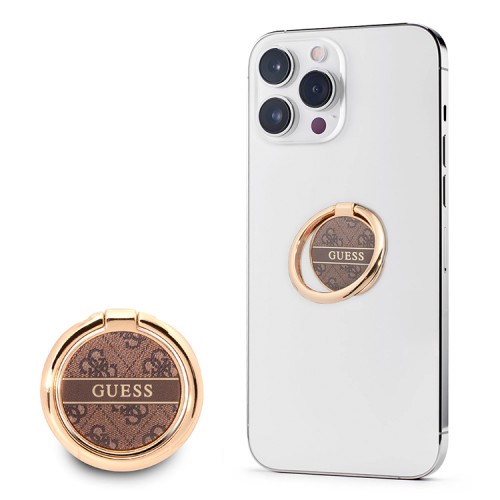 Кольцо держатель Guess Metal Ring stand 4G для телефона, коричневый/золотой