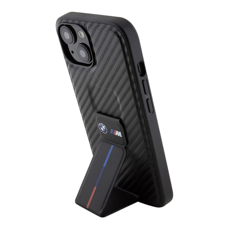 BMW для iPhone 15 чехол GripStand M-Collection PU Carbon eff Tricolor Hard Black