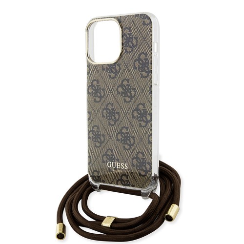 Guess для iPhone 15 Pro Max чехол Crossbody PC/TPU 4G Hard + Nylon cord Brown