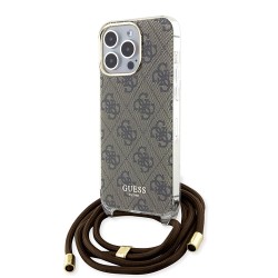 Guess для iPhone 15 Pro Max чехол Crossbody PC/TPU 4G Hard + Nylon cord Brown