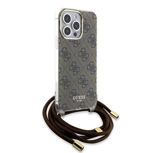 Guess для iPhone 15 Pro Max чехол Crossbody PC/TPU 4G Hard + Nylon cord Brown