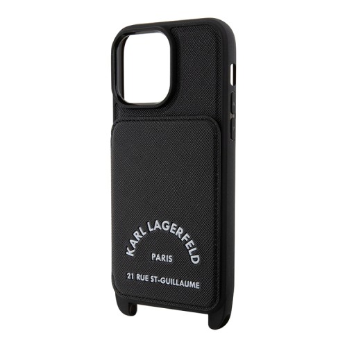 Karl Lagerfeld для iPhone 15 Pro Max чехол Crossbody cardslot PU Saffiano RSG Hard Black