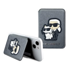 Lagerfeld магнитный бумажник-стенд Wallet MagSafe Cardslot Stand Saffiano NFT Karl &amp; Choupette Grey