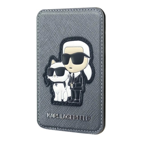 Lagerfeld магнитный бумажник-стенд Wallet MagSafe Cardslot Stand Saffiano NFT Karl & Choupette Grey
