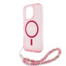 Guess для iPhone 16 Pro Max чехол PC/TPU Glitter (MagSafe) +шнурок из бисера, розовый