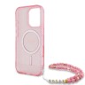 Guess для iPhone 16 Pro Max чехол PC/TPU Glitter (MagSafe) +шнурок из бисера, розовый