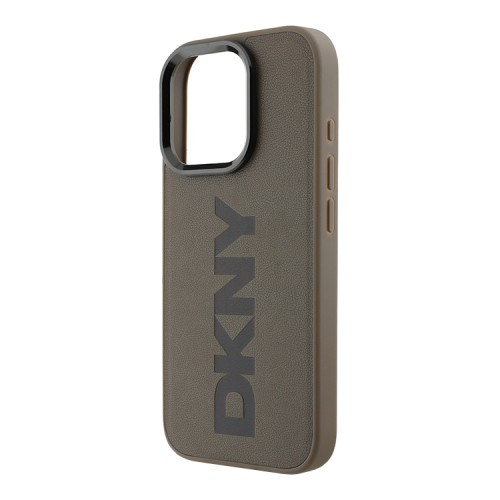 DKNY для iPhone 16 Pro Max чехол PU Plain leather Logo imprint Hard Brown (MagSafe)