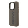 DKNY для iPhone 16 Pro Max чехол PU Plain leather Logo imprint Hard Brown (MagSafe)