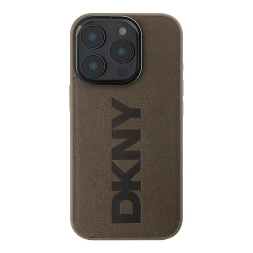 DKNY для iPhone 16 Pro Max чехол PU Plain leather Logo imprint Hard Brown (MagSafe)