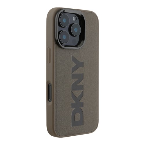 DKNY для iPhone 16 Pro Max чехол PU Plain leather Logo imprint Hard Brown (MagSafe)