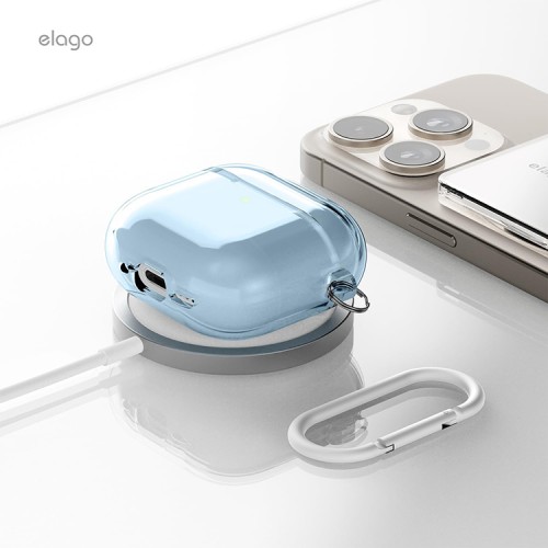 Elago для AirPods 4 чехол Clear Hang case Aqua Blue