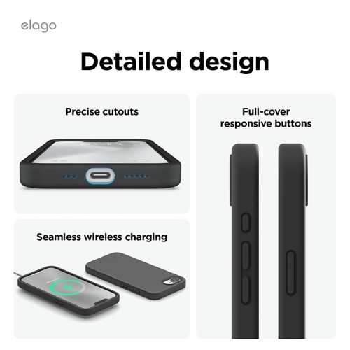 Elago для iPhone 16e чехол Soft silicone (Liquid) Black (MagSafe)