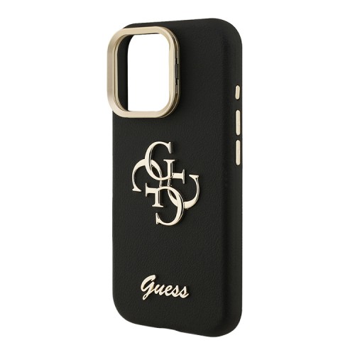 Guess для iPhone 16 Pro чехол PU Grained leather 4G Big metal logo and Camera Stand Hard Black
