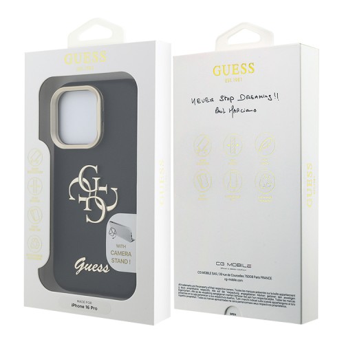 Guess для iPhone 16 Pro чехол PU Grained leather 4G Big metal logo and Camera Stand Hard Black