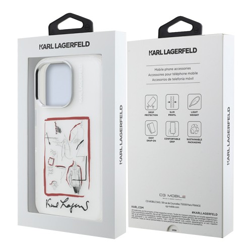 Karl Lagerfeld для iPhone 16 Pro Max чехол PC/TPU Sketch Metal Camera Hard Transparent