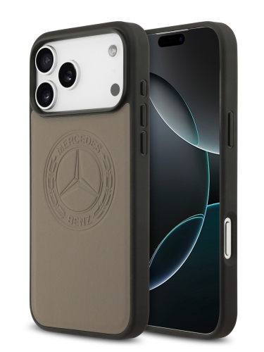 Mercedes для iPhone 17 Pro Max чехол Leather Vintage Round Debossed Logo Hard Taupe (MagSafe)