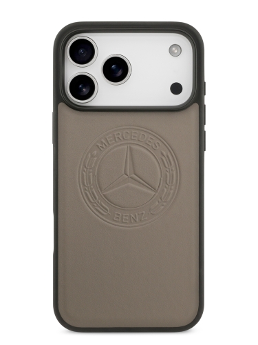 Mercedes для iPhone 17 Pro Max чехол Leather Vintage Round Debossed Logo Hard Taupe (MagSafe)