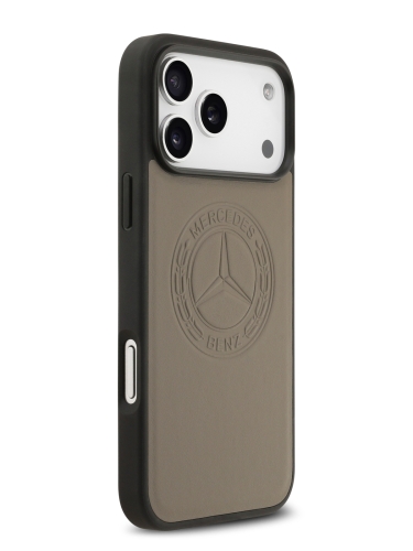 Mercedes для iPhone 17 Pro Max чехол Leather Vintage Round Debossed Logo Hard Taupe (MagSafe)