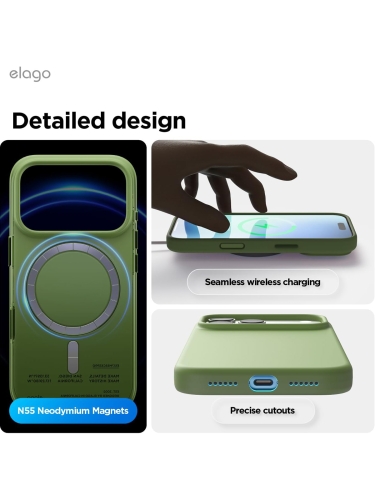 Elago для iPhone 17 Pro Max чехол Magnetic Silicone Cedar Green (MagSafe)