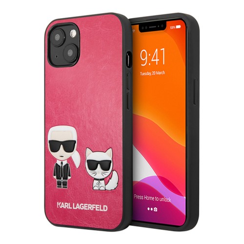 Чехол Karl Lagerfeld PU Karl & Choupette Hard для iPhone 13, фуксия