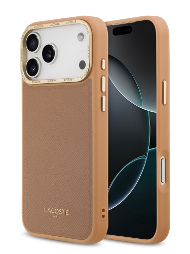Lacoste для iPhone 17 Pro Max чехол PU Grained Metal Foil logo & Cam Hard Pink/Gold (MagSafe)