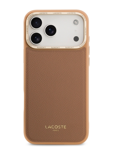 Lacoste для iPhone 17 Pro Max чехол PU Grained Metal Foil logo & Cam Hard Pink/Gold (MagSafe)
