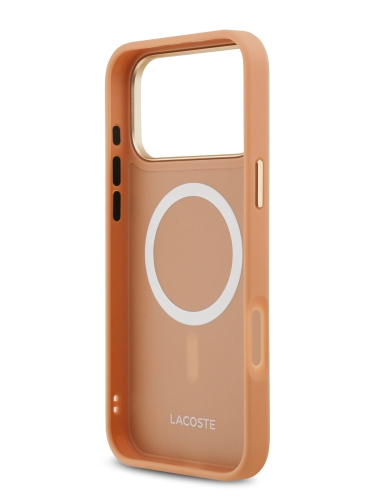 Lacoste для iPhone 17 Pro Max чехол PU Grained Metal Foil logo & Cam Hard Pink/Gold (MagSafe)