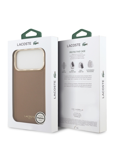Lacoste для iPhone 17 Pro Max чехол PU Grained Metal Foil logo & Cam Hard Pink/Gold (MagSafe)