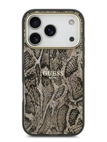 Guess для iPhone 17 Pro чехол IML Phyton Metal Cam Hard Brown (MagSafe)