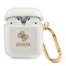 Чехол Guess Transparent Glitter 4G с карабином для Airpods 1/2, прозрачный