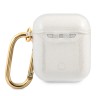 Чехол Guess Transparent Glitter 4G с карабином для Airpods 1/2, прозрачный