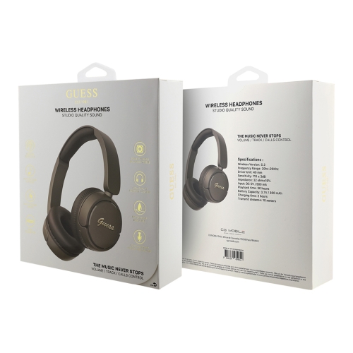 Guess наушники беспроводные накладные Bluetooth HP Round with Script Metal Logo Brown
