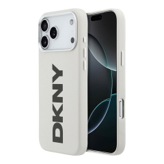 DKNY для iPhone 17 Pro чехол PU Full Wrapped leather Verical logo Metal Cam Hard White (MagSafe)