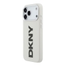 DKNY для iPhone 17 Pro чехол PU Full Wrapped leather Verical logo Metal Cam Hard White (MagSafe)