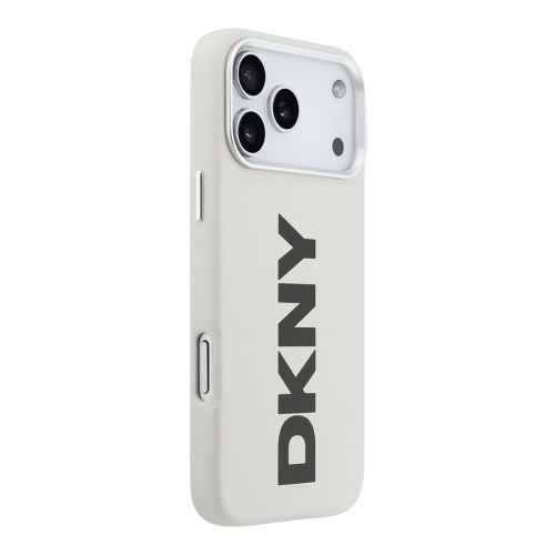 DKNY для iPhone 17 Pro чехол PU Full Wrapped leather Verical logo Metal Cam Hard White (MagSafe)