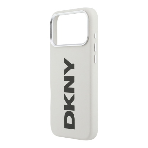 DKNY для iPhone 17 Pro чехол PU Full Wrapped leather Verical logo Metal Cam Hard White (MagSafe)