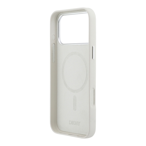 DKNY для iPhone 17 Pro чехол PU Full Wrapped leather Verical logo Metal Cam Hard White (MagSafe)