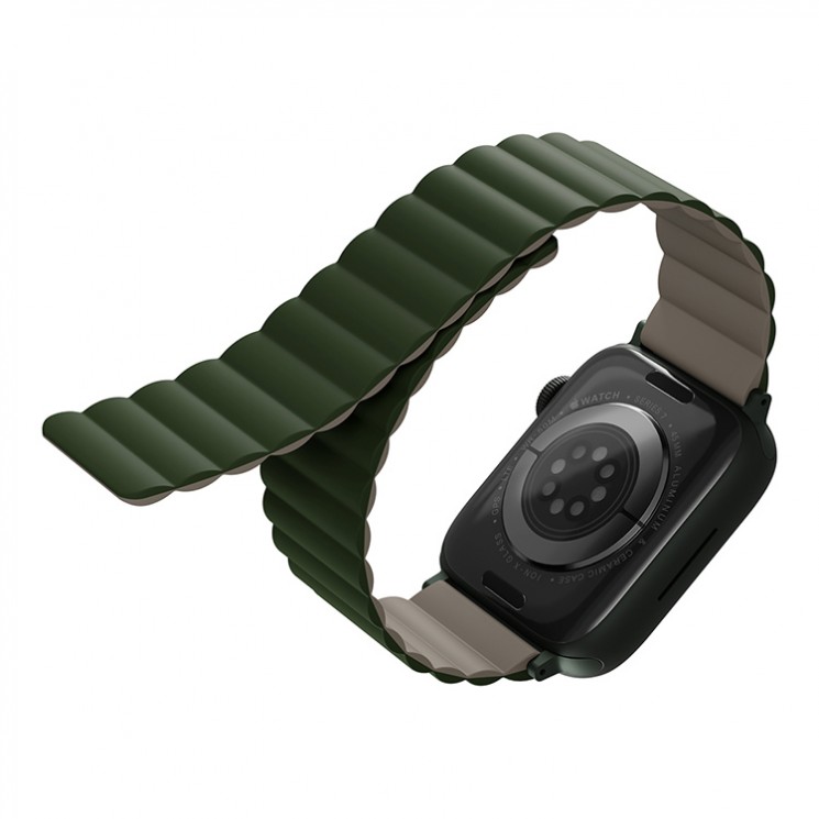 Ремешок Uniq Revix reversible Magnetic для Apple Watch 42-44-45 mm, зеленый/серый