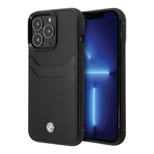Кожаный чехол BMW Signature leather with cardslot Hard для iPhone 14 Pro Max, черный