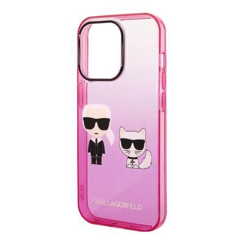 Чехол Lagerfeld Karl & Choupette Hard Gradient для iPhone 14 Pro, розовая рамка
