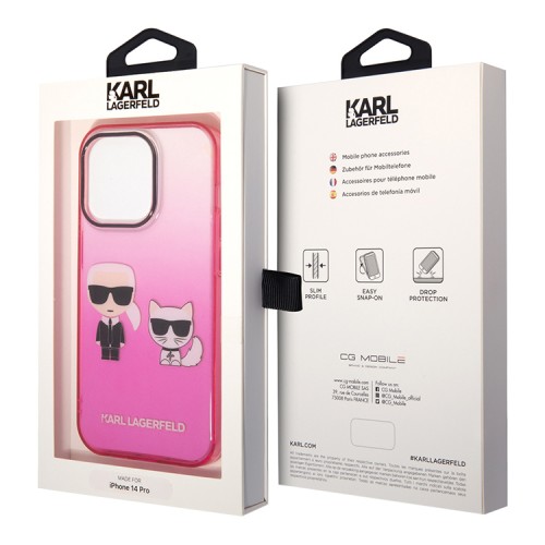 Чехол Lagerfeld Karl & Choupette Hard Gradient для iPhone 14 Pro, розовая рамка