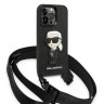 Чехол Lagerfeld Crossbody PU Monogram NFT Ikonik patch with Strap Hard для iPhone 14 Pro Max, черный